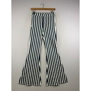 Retro 70s Klesis Women S Green White Striped High Rise Flare Bell Bottom Pants